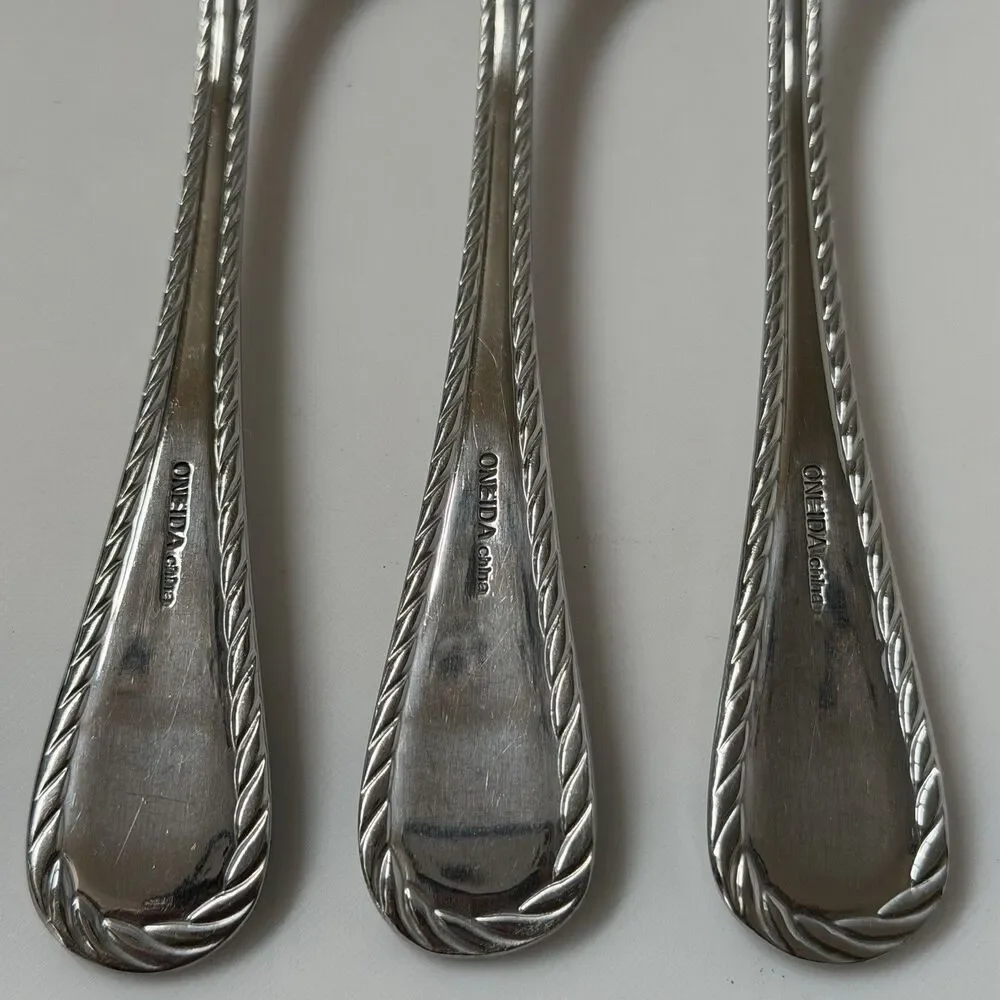3pc Oneida Belmont-Lyons Salad Forks 7” Stainless Glossy Rope Edge China